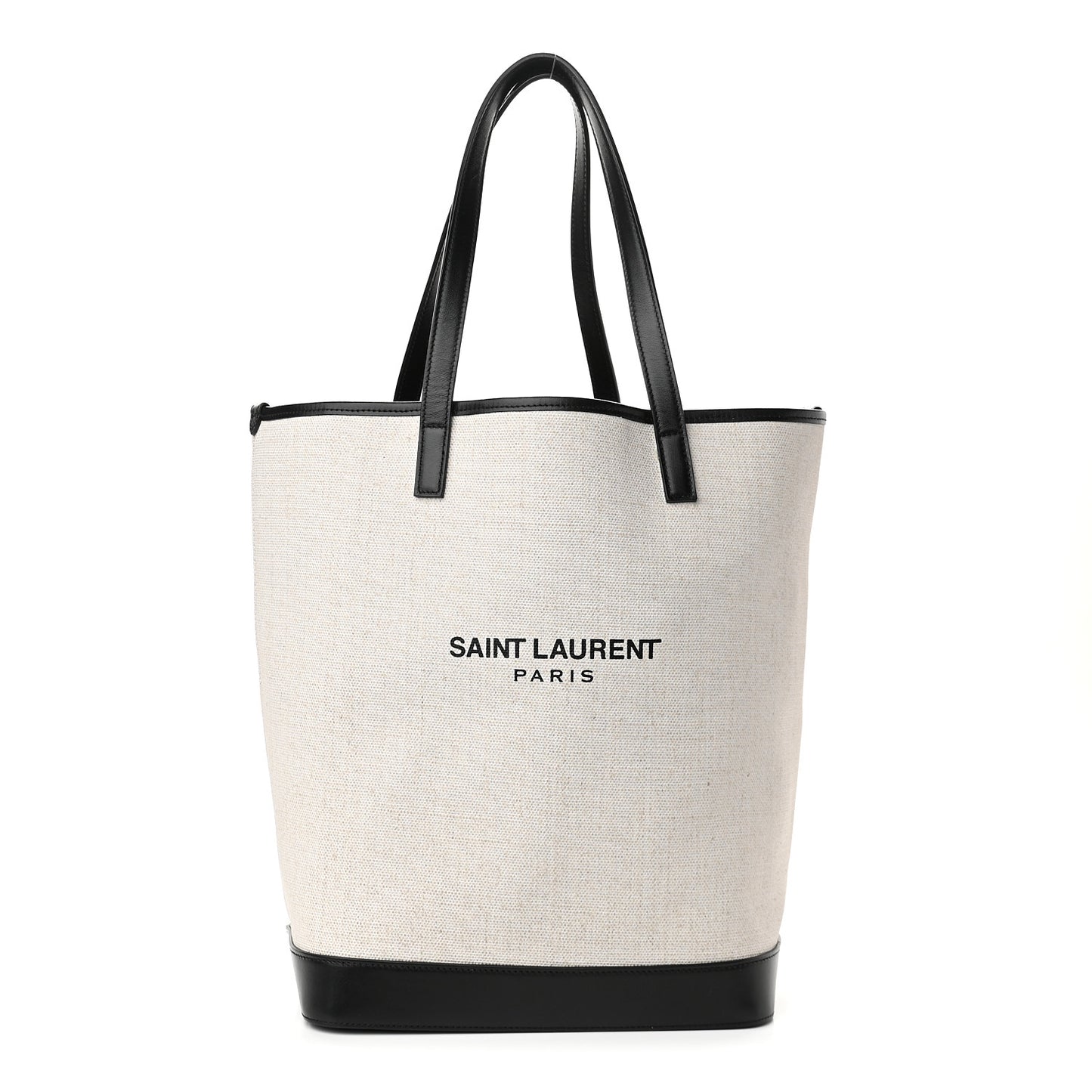 Canvas Calfskin Teddy Drawstring Shopping Tote White Black