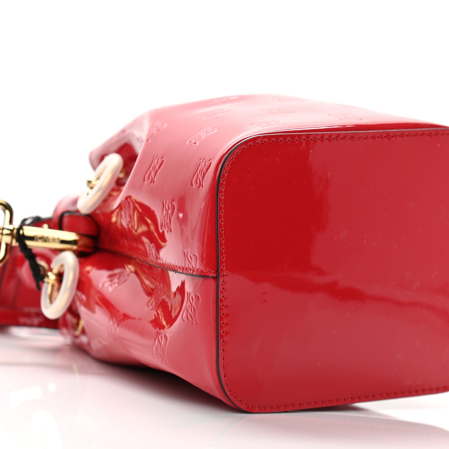 Vitello Vernice Mou F is Fendi Karligraphy Embossed Mini Mon Tresor Bucket Bag Rosso Cardinale