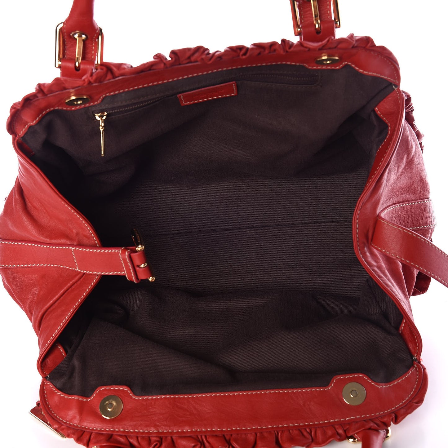 Calfskin XX Anniversary Ruffled Tote Red