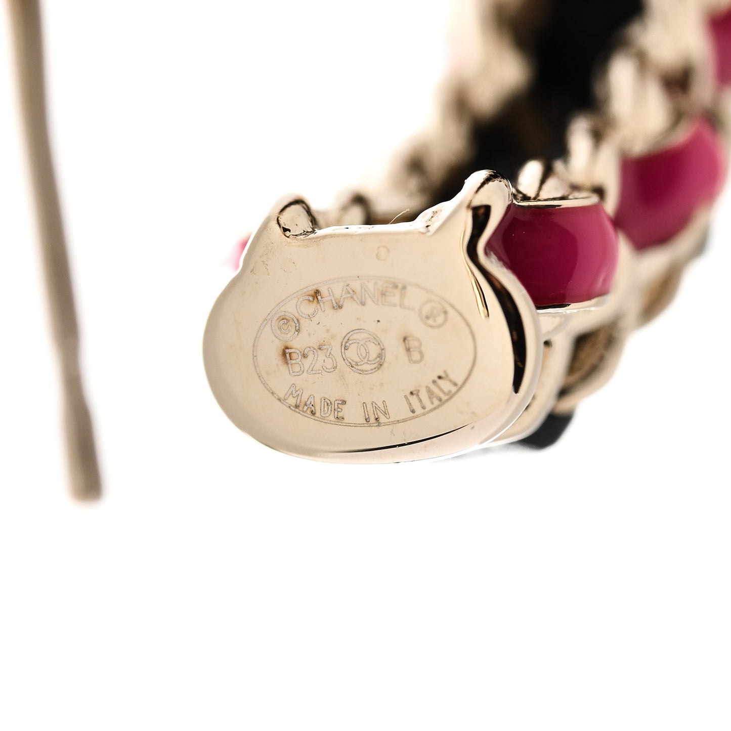 Lambskin Enamel CC Chain Hoop Earrings Gold Black Pink