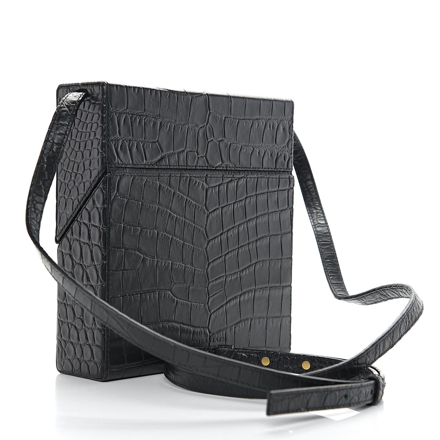 Calfskin Crocodile Embossed Daisey Box Clutch Black