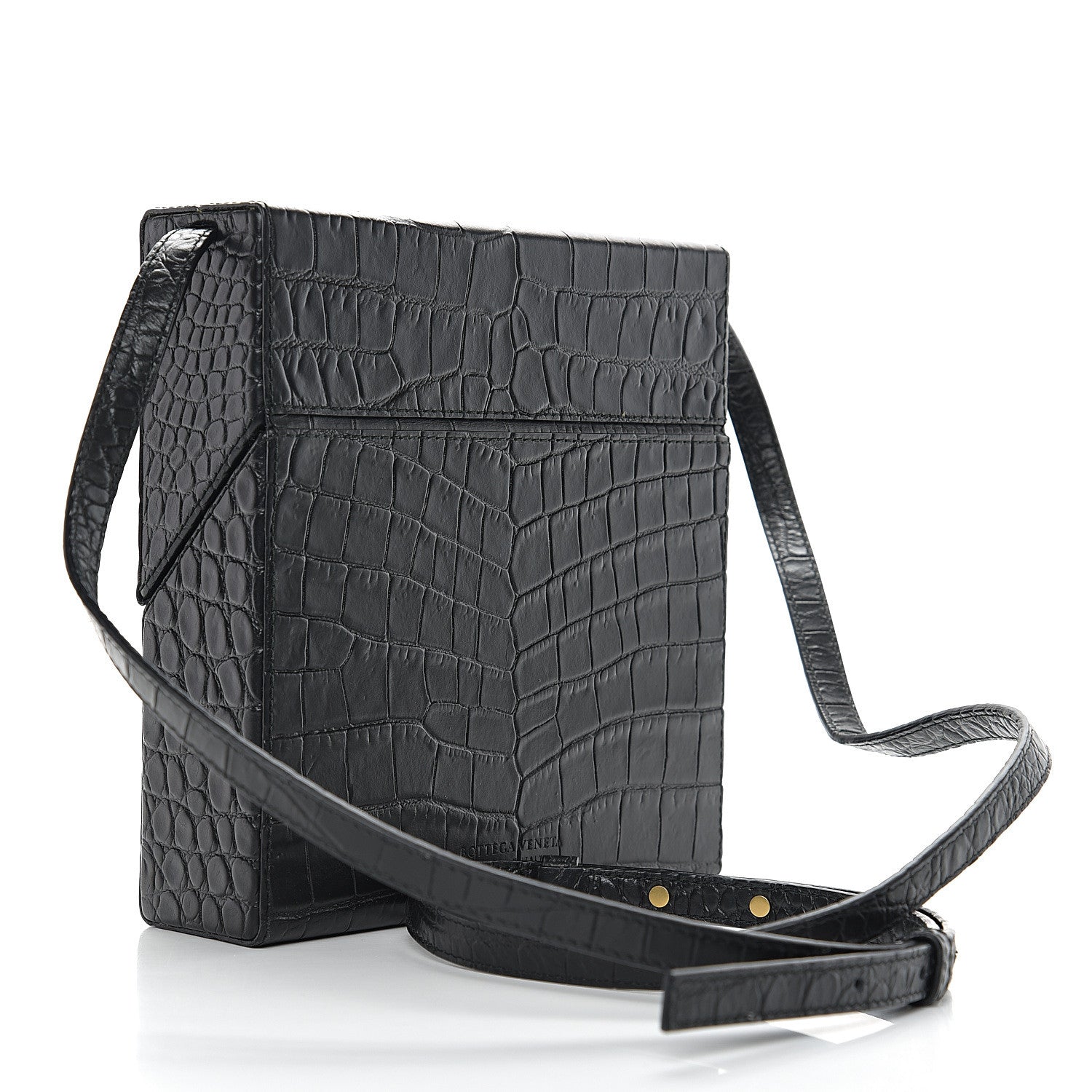 Bottega Veneta Calfskin Crocodile Embossed Daisey Box Clutch Black 2 of 9