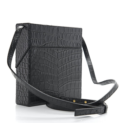 Bottega Veneta Calfskin Crocodile Embossed Daisey Box Clutch Black 2 of 9