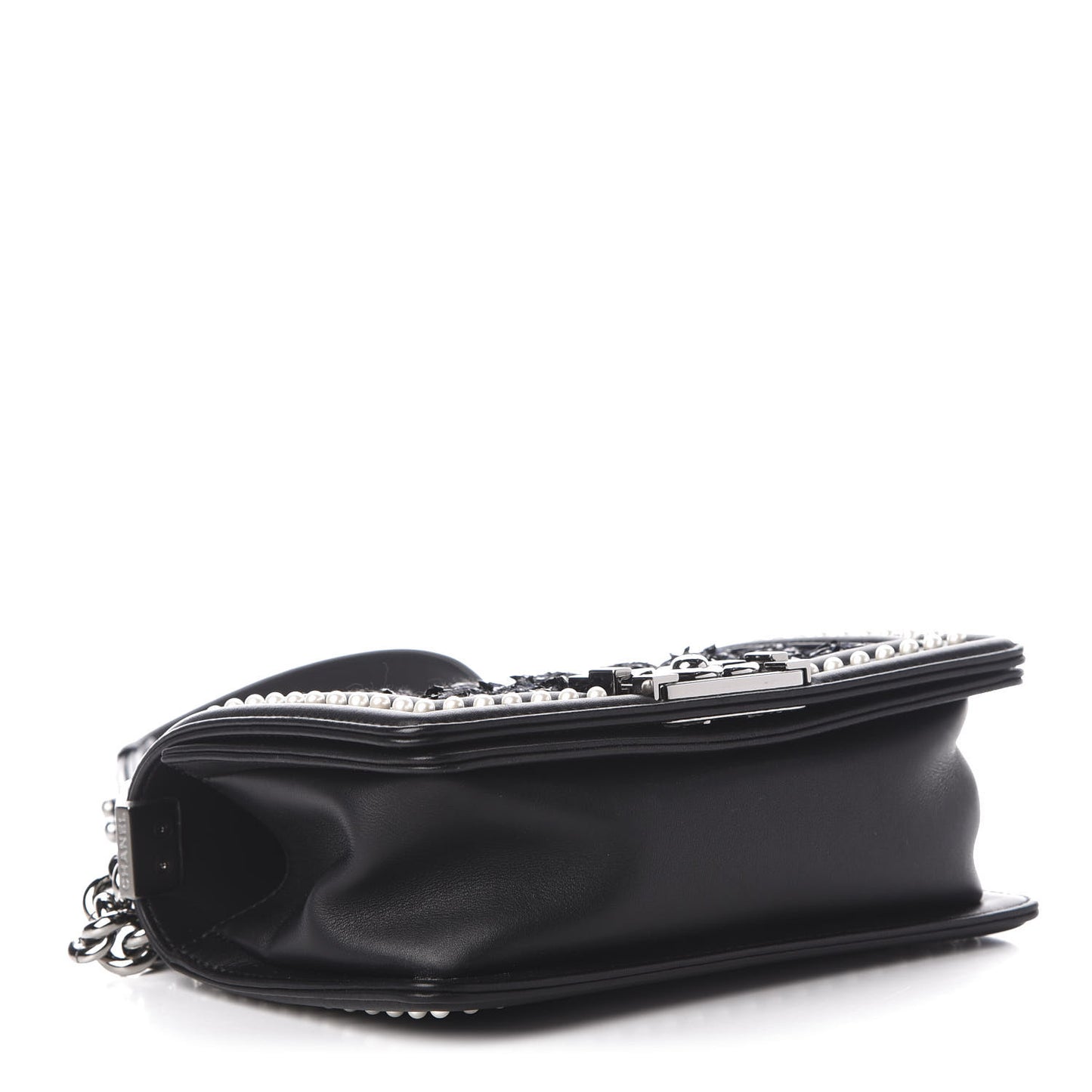 Calfskin Pearl Tweed Small Boy Flap Black