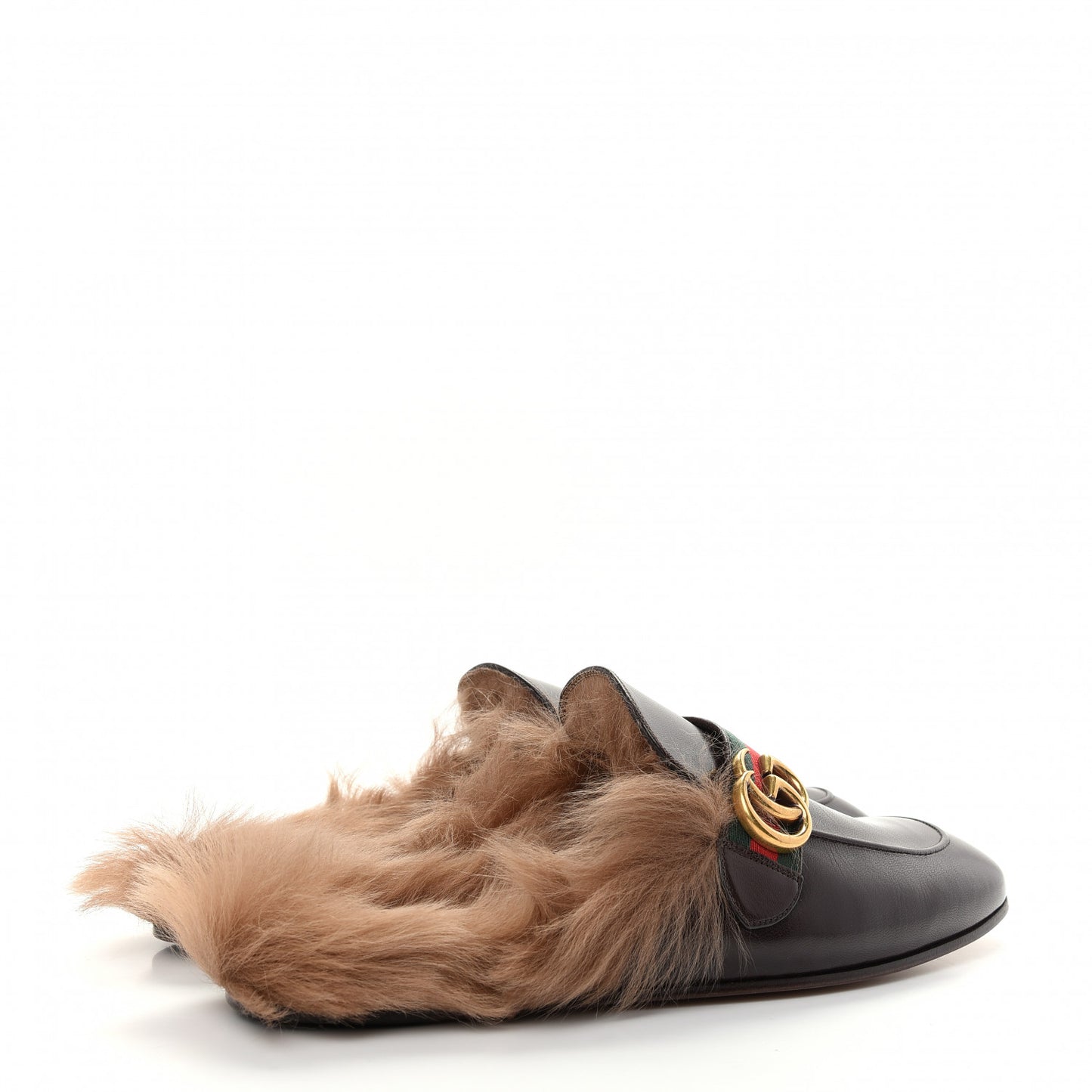 Goatskin Fur Web GG Mens Princetown Slippers 9 Cocoa