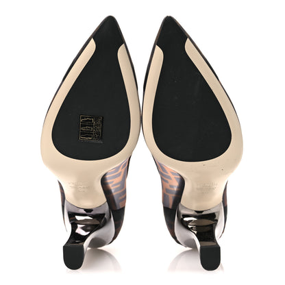 Fendi Technical Mesh Vitello Gommato FF Colibri 85mm Pumps 40 Tobacco Moro Black 7 of 10