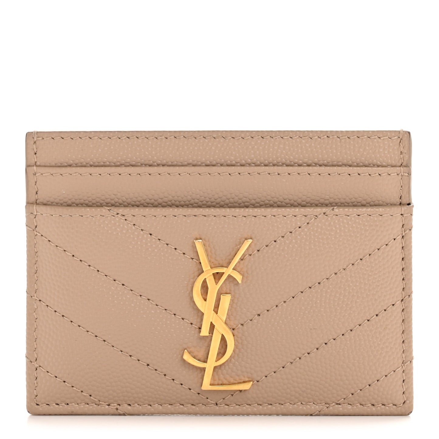 Grain De Poudre Matelasse Chevron Monogram Credit Card Case Dark Beige