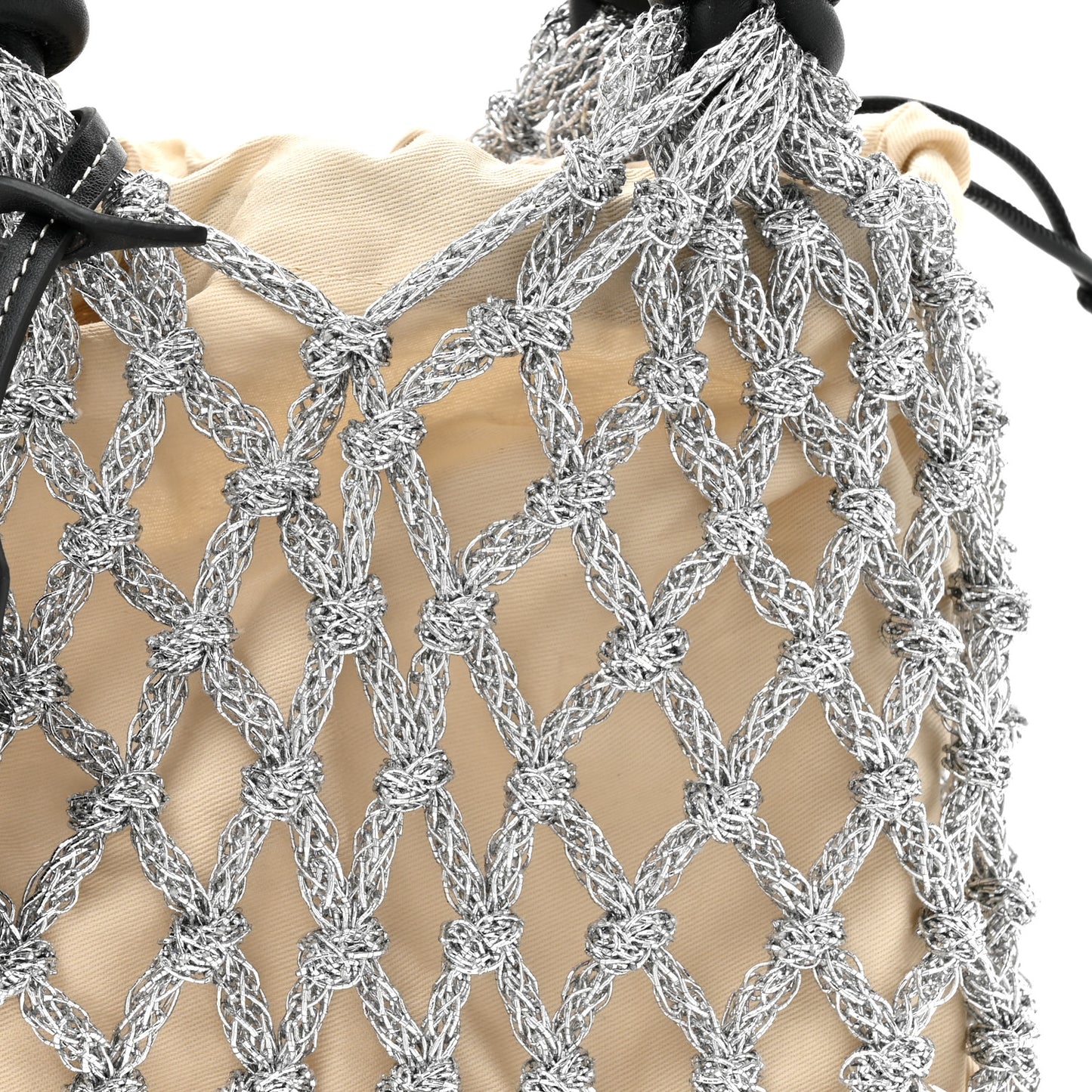 Metallic Faux Leather Macrame Mini Sac Bag Silver