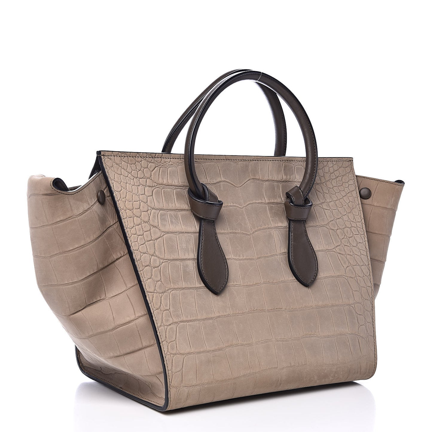 Crocodile Embossed Nubuck Calfskin Small Tie Knot Tote Grey