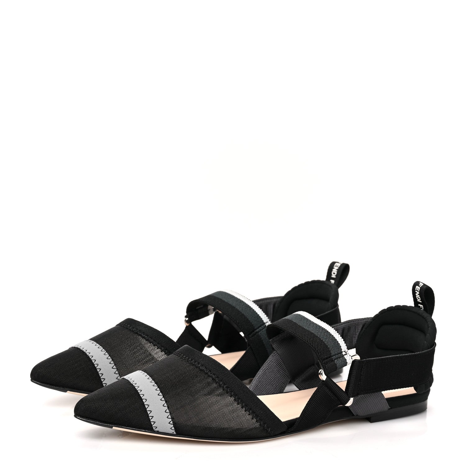 Fendi Technical Mesh Colibri Slingback Ballerina Flats 39 Black 3 of 7
