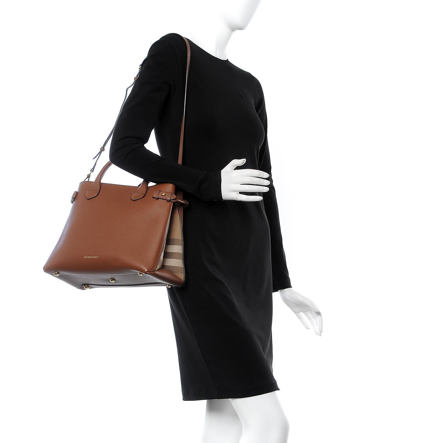 Burberry Grainy Calfskin House Check Medium Banner Tote Tan 3 of 9