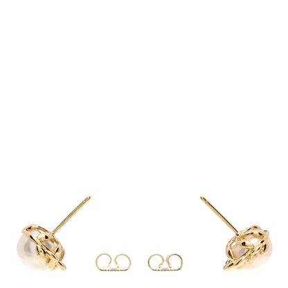 Tiffany 18K Yellow Gold Pearl Paloma Picasso Olive Leaf Earrings 3 of 4