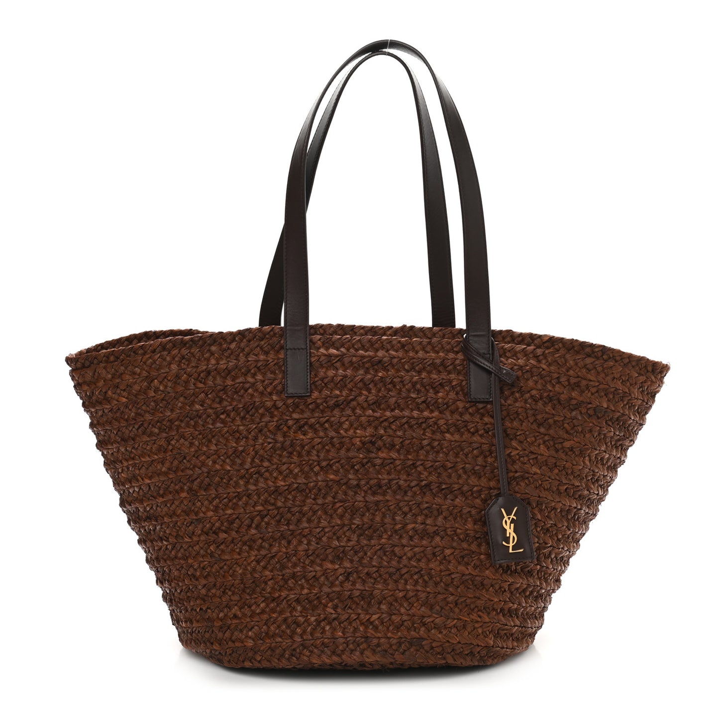 Raffia Calfskin Medium Panier Tote Dark Chocolate