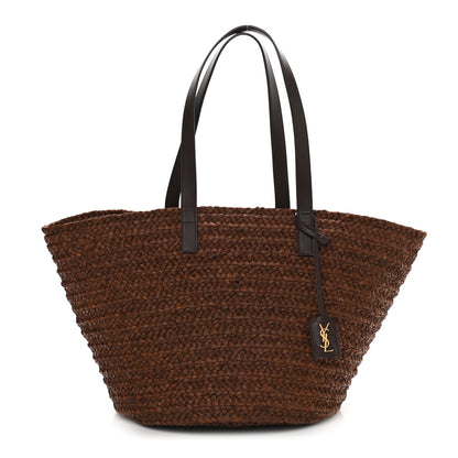 Saint Laurent Raffia Calfskin Medium Panier Tote Dark Chocolate 1 of 11