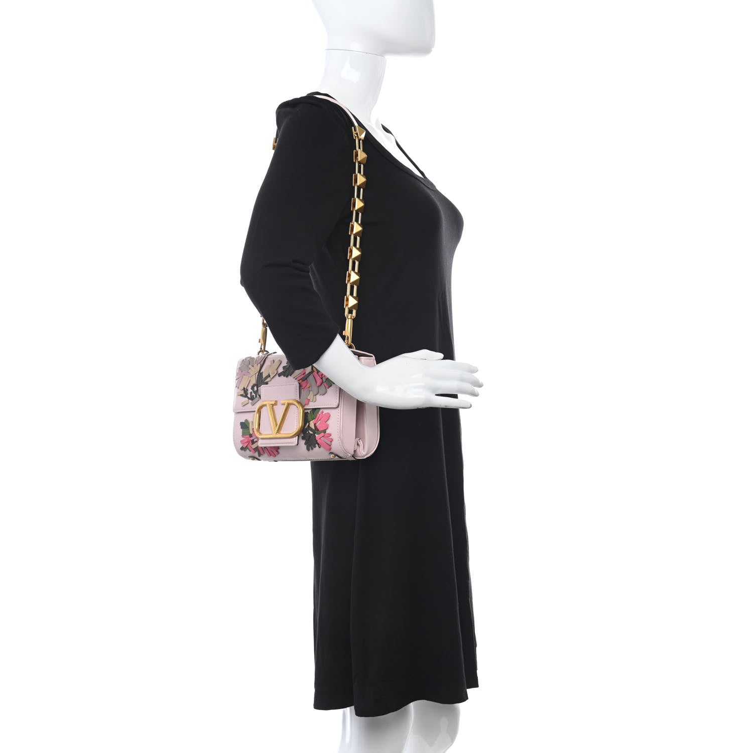 Valentino Garavani Calfskin Embroidered Stud Sign Shoulder Bag Rose Quartz Multicolor 2 of 12