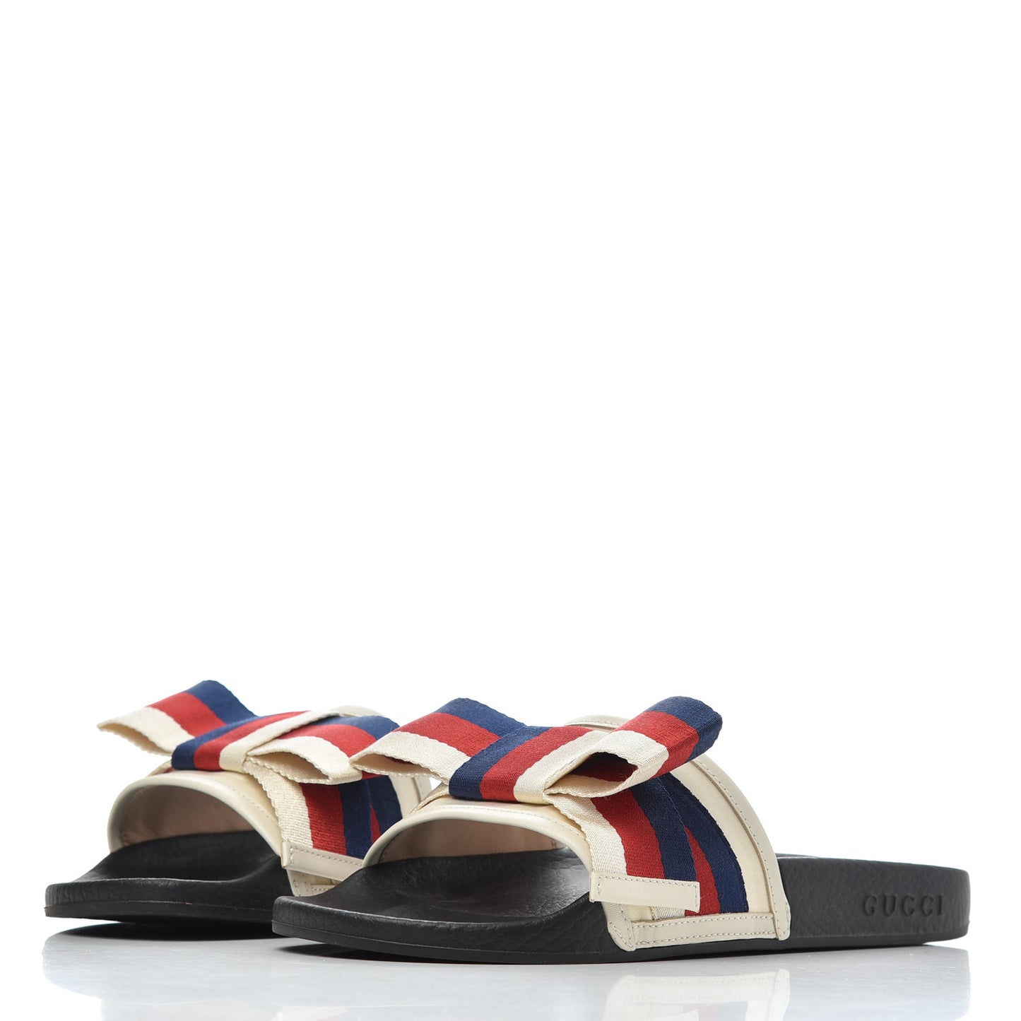 Satin Web Sylvie Bow Slide Sandals 37 White