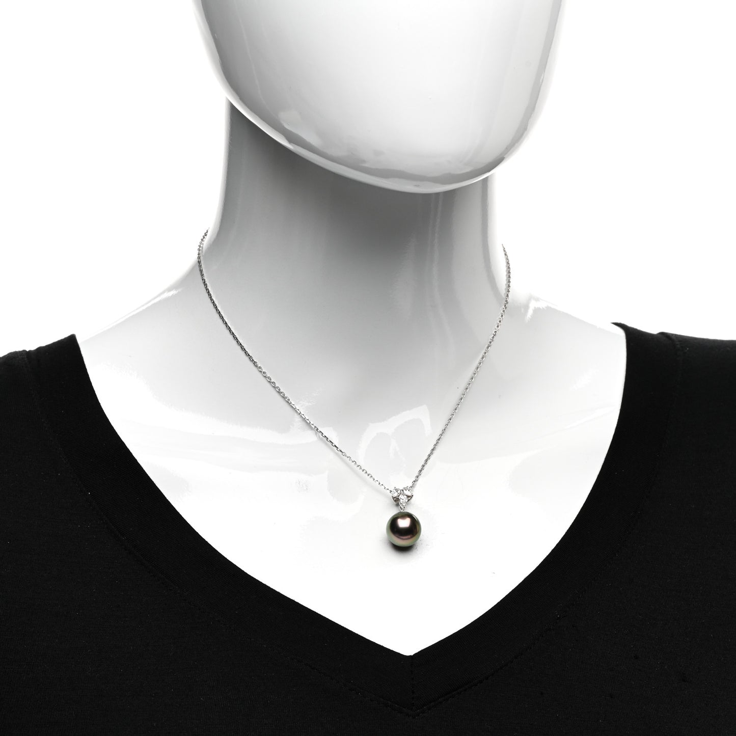 18K White Gold Diamond Black South Sea Pearl 12mm Pendant Necklace