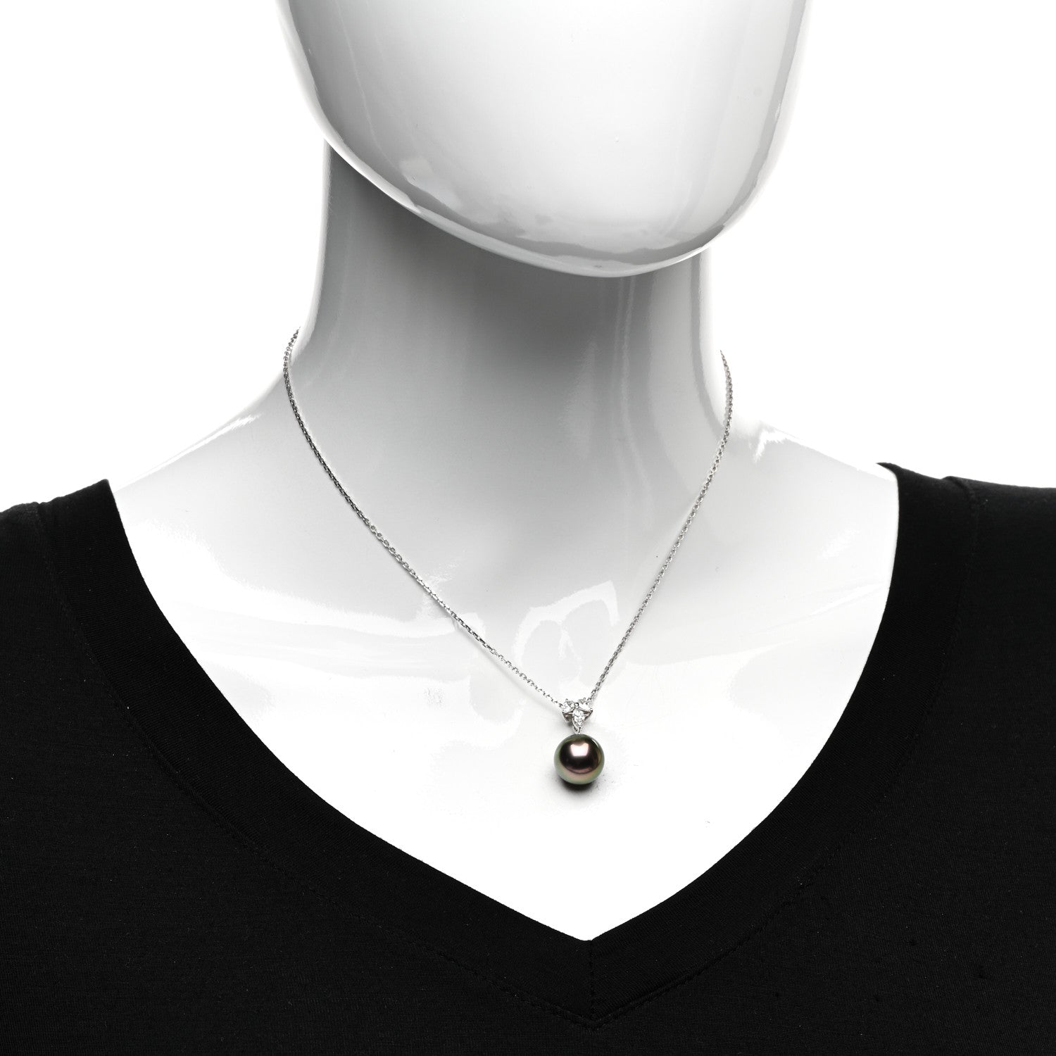 Mikimoto 18K White Gold Diamond Black South Sea Pearl 12mm Pendant Necklace 2 of 4