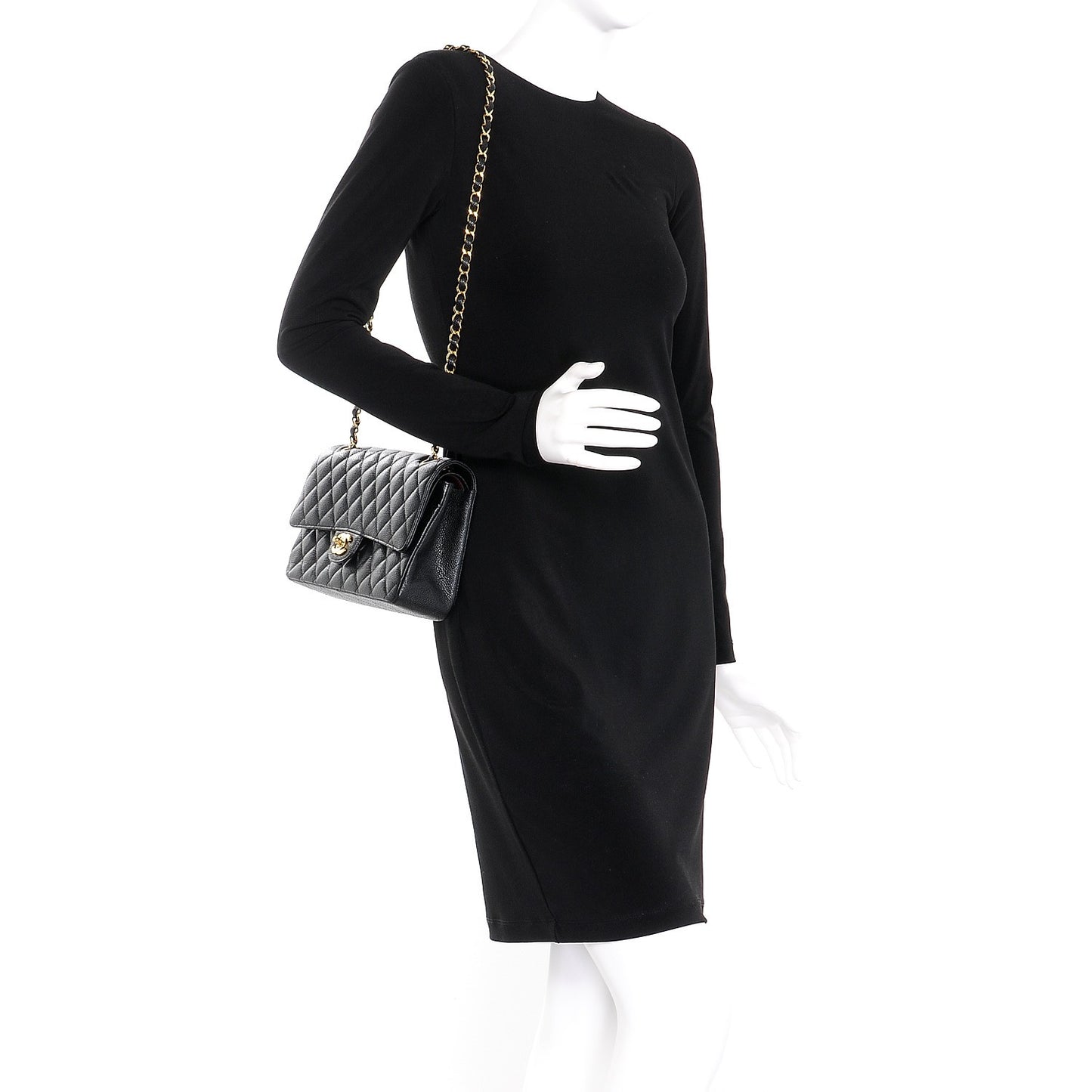 Caviar Quilted Medium Double Flap Black