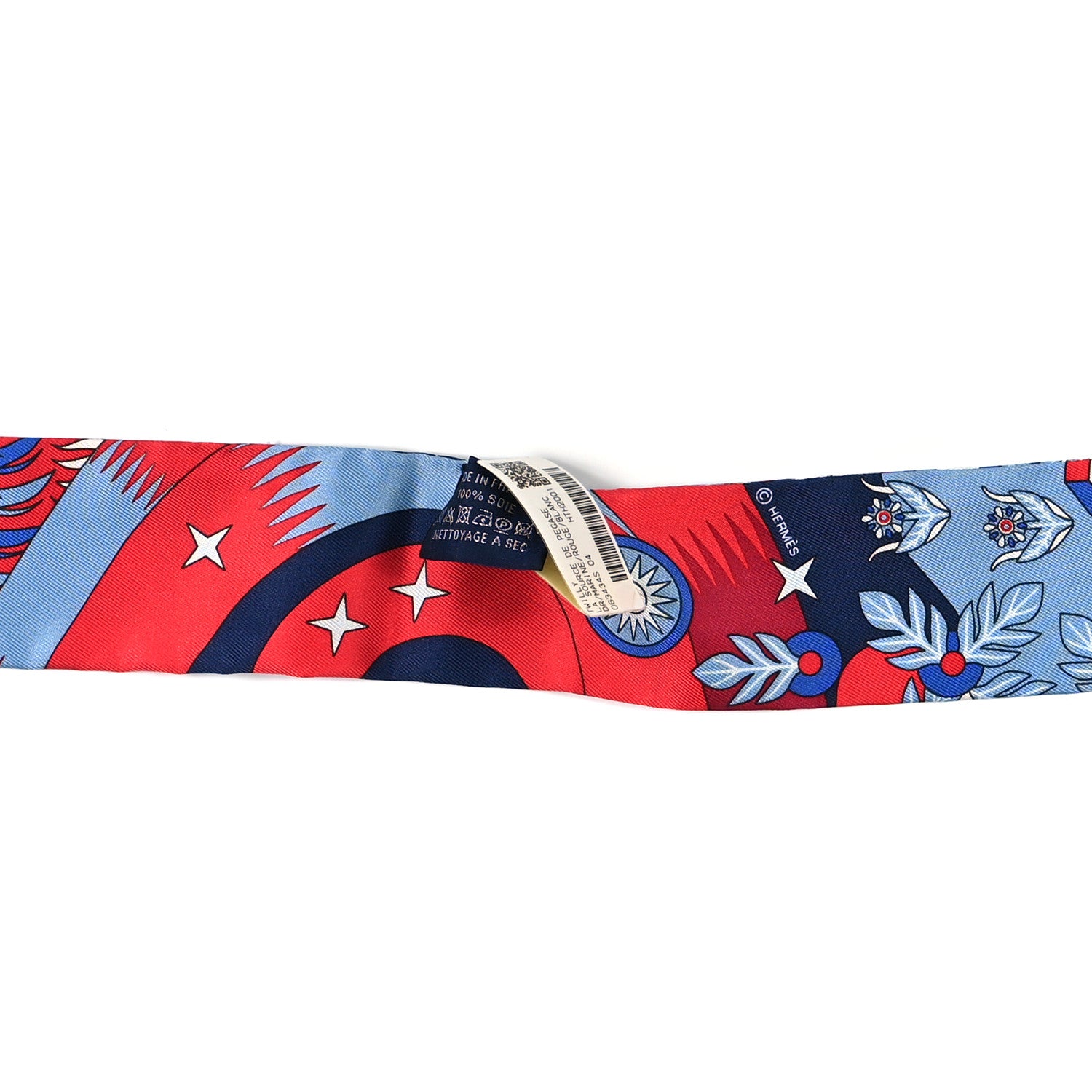Hermes Silk La Source de Pegase Twilly Marine Rouge White 3 of 3