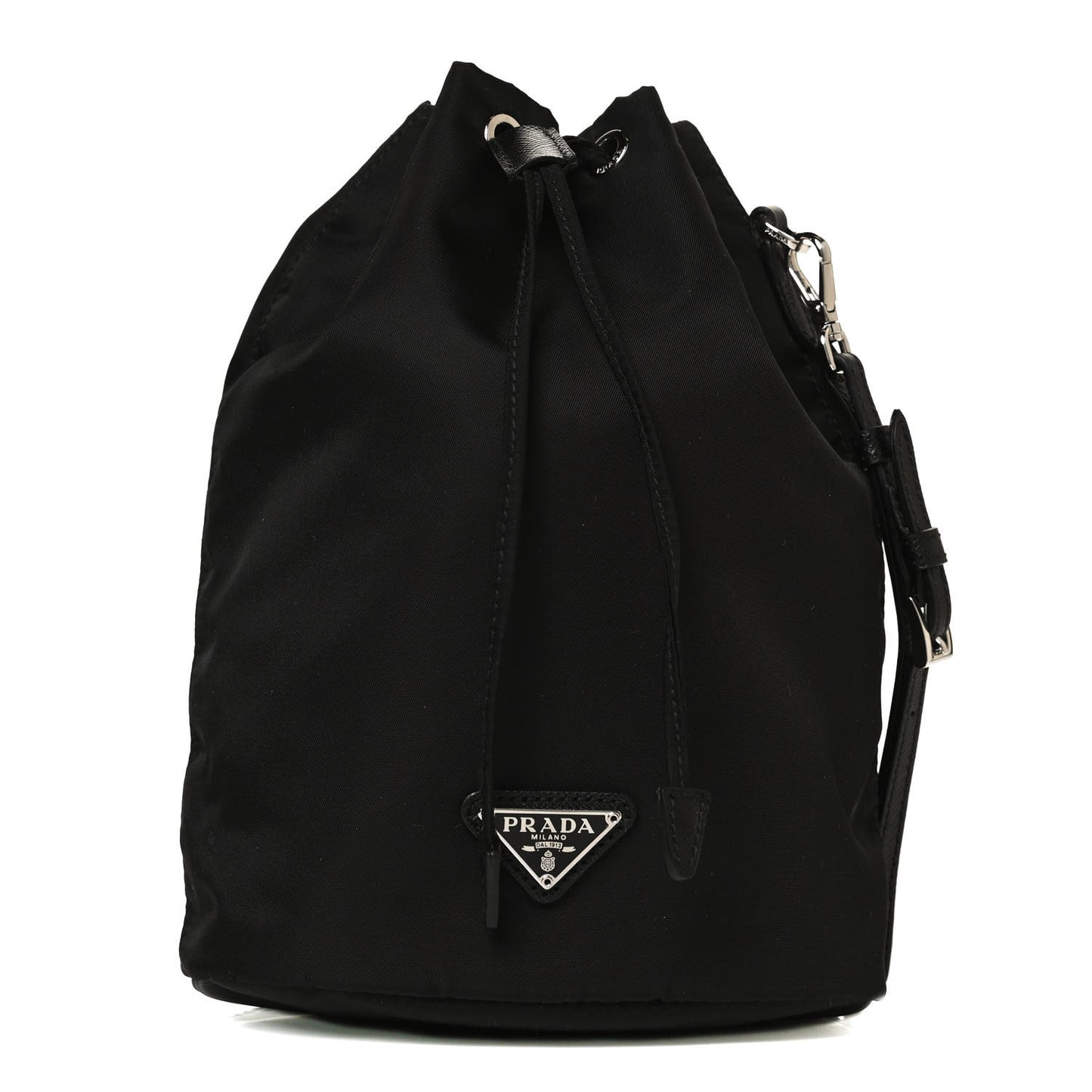 Saffiano Tessuto Nylon Vela Bucket Wristlet Black