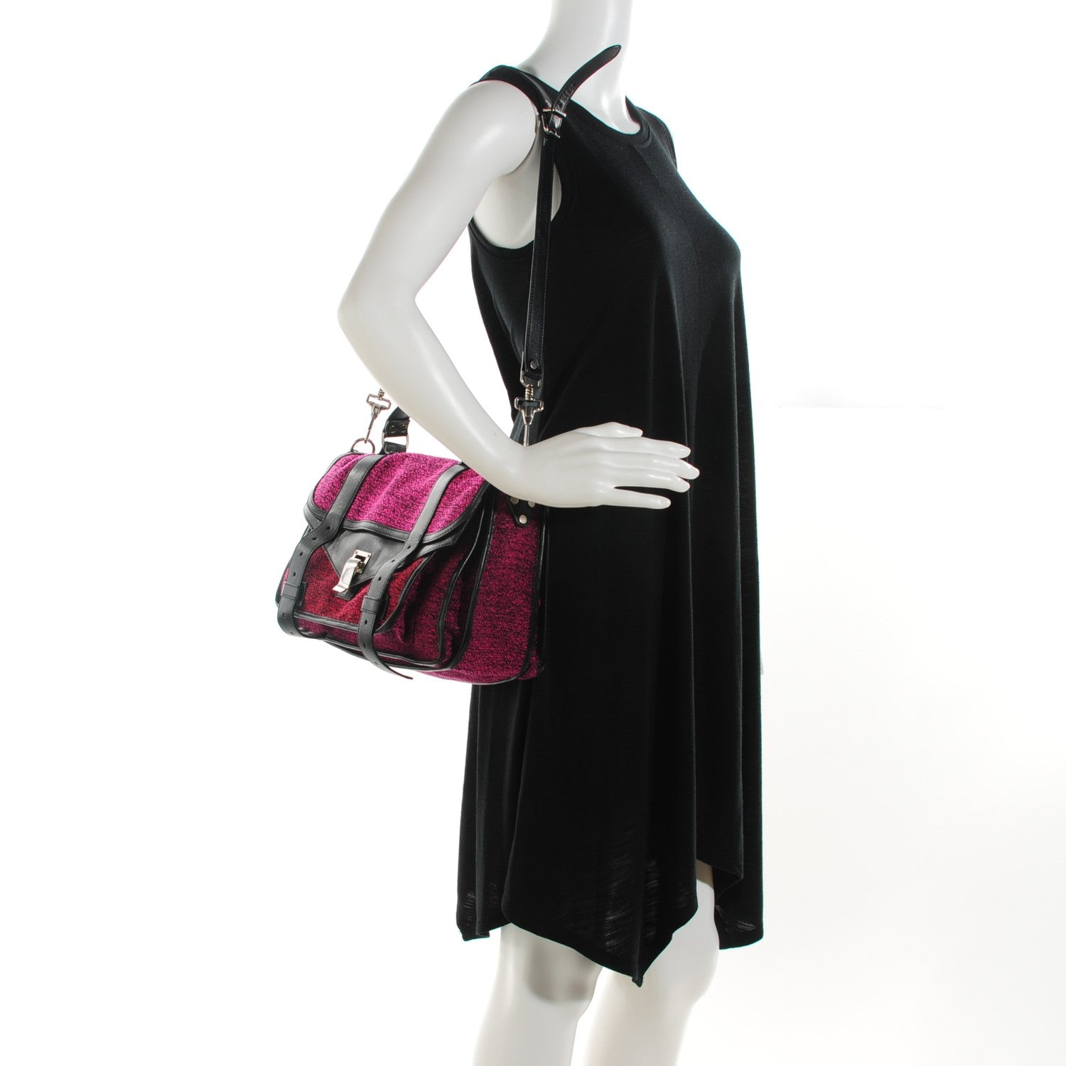 Proenza Schouler Tweed Lambskin Medium PS1 Satchel Berry Fuxia Pink 3 of 10