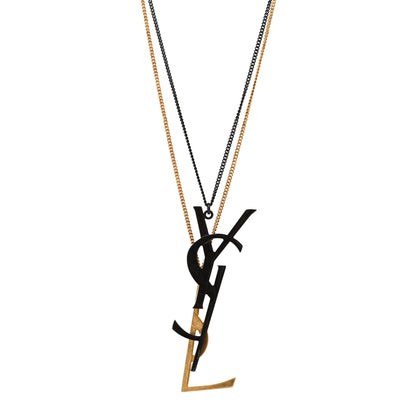 Saint Laurent Metal Deconstructed Monogram Necklace Black Gold 1 of 5