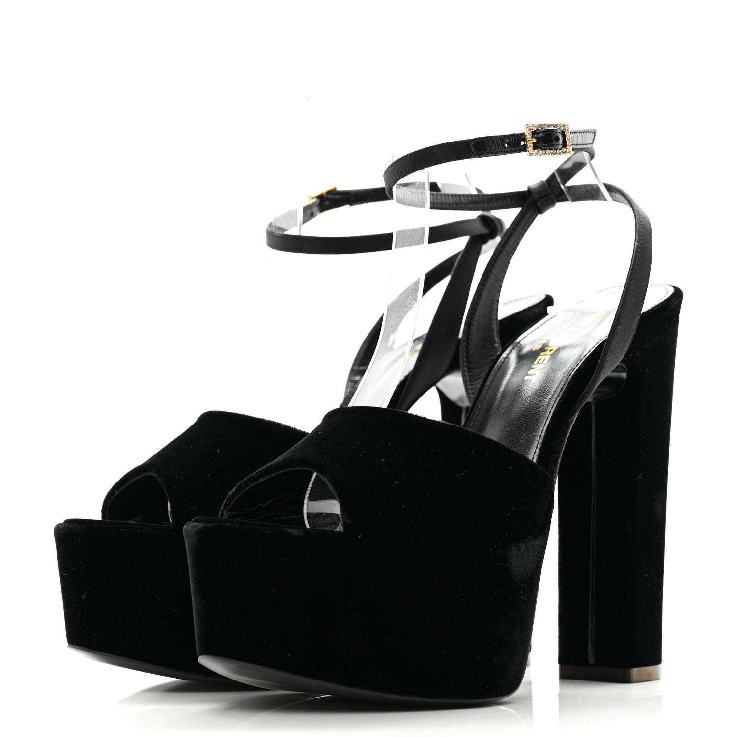 Saint Laurent Velvet Jodie Platform Sandals 36 Black 3 of 14