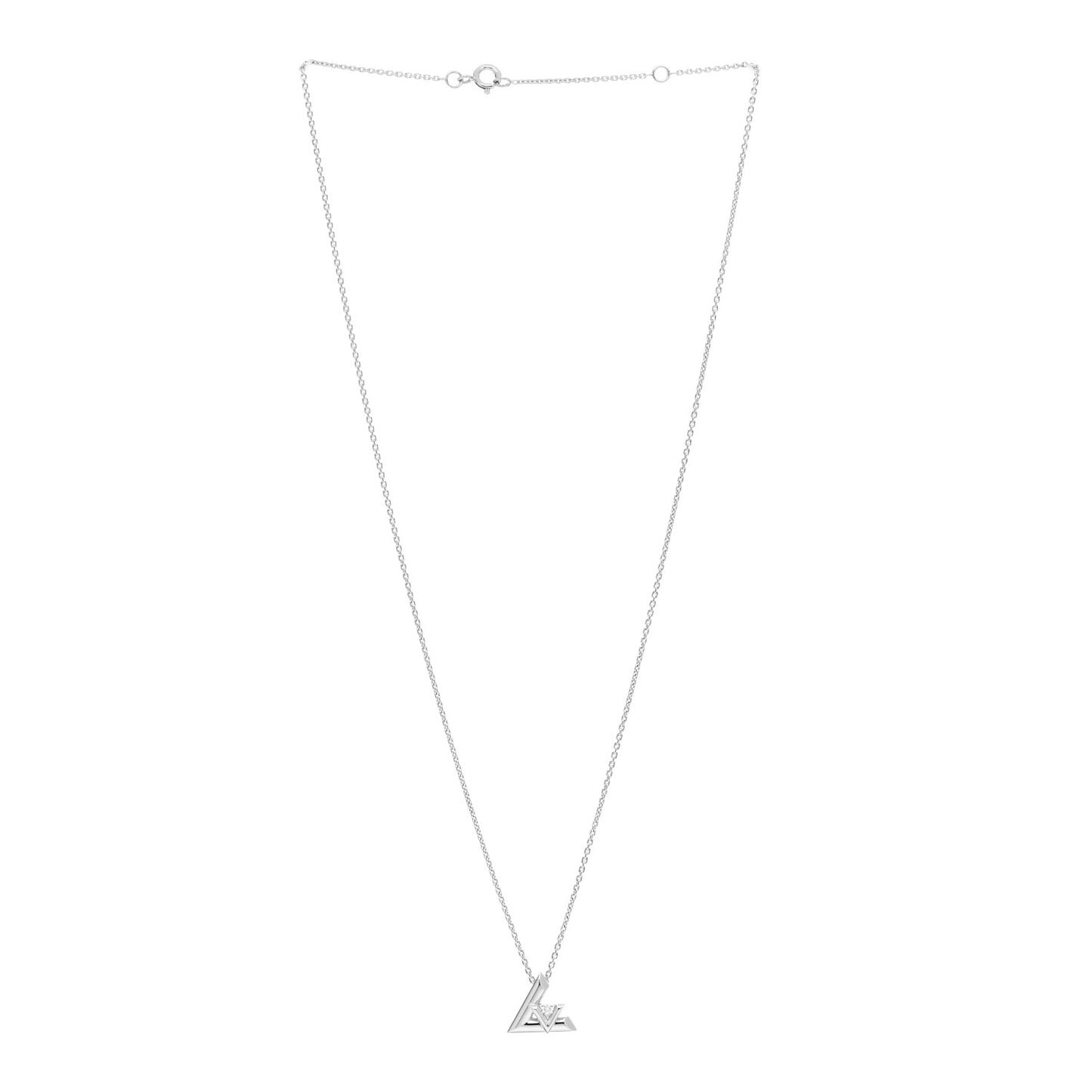 18K White Gold Diamond Small LV Volt One Pendant Necklace