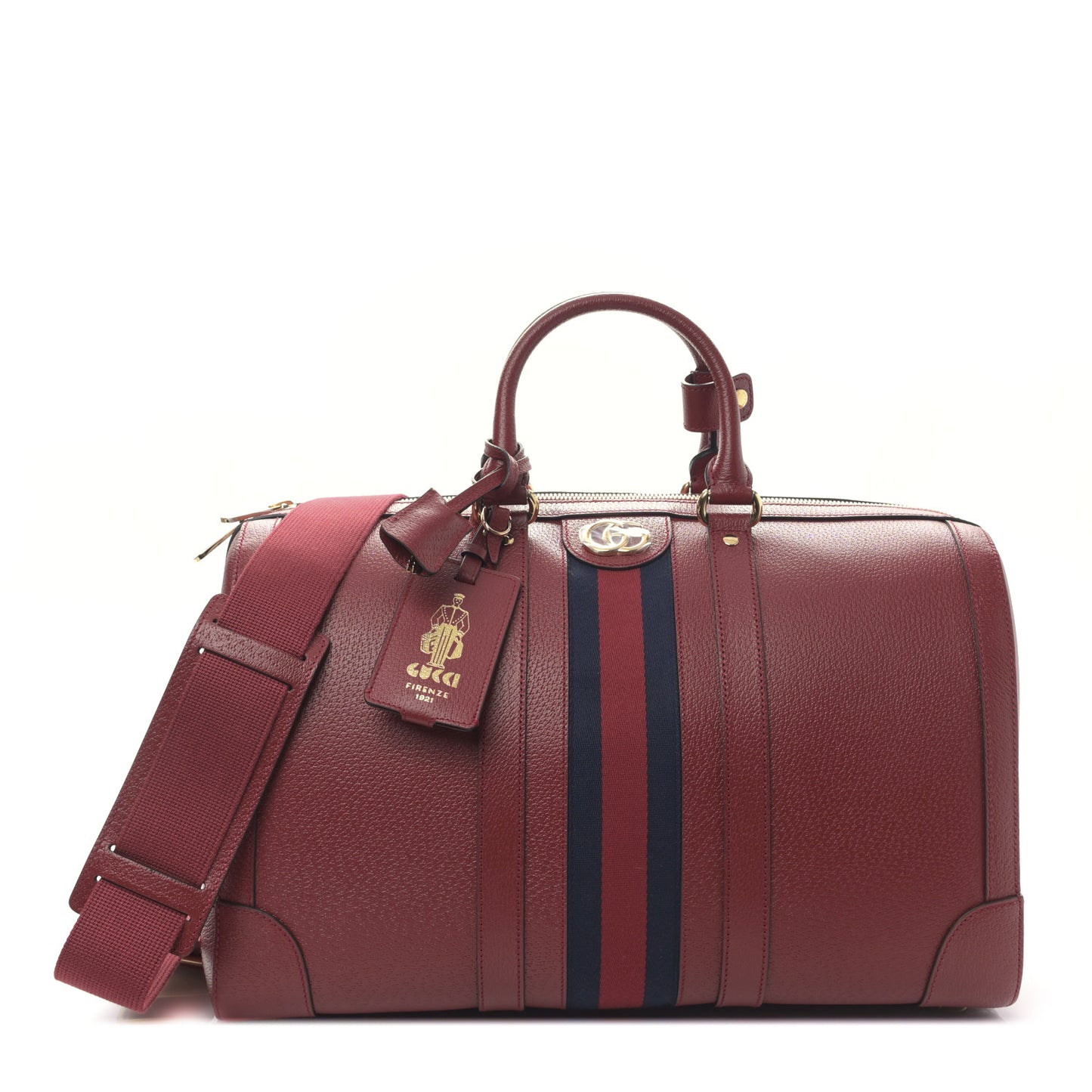 Textured Dollar Calfskin Web Medium Savoy Duffle Bag Red