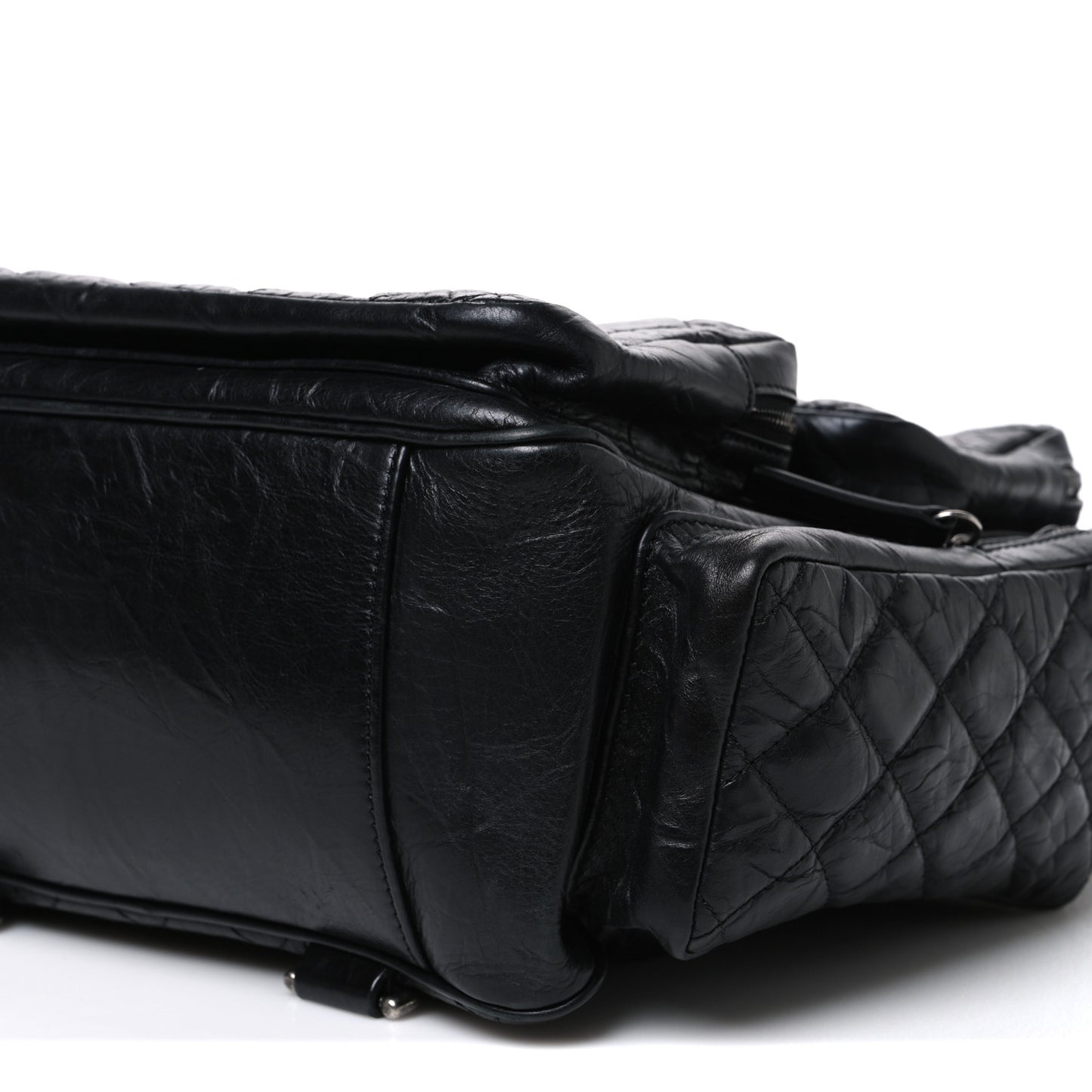 Grained Calfskin Quilted Large Casual Rock Backpack Black