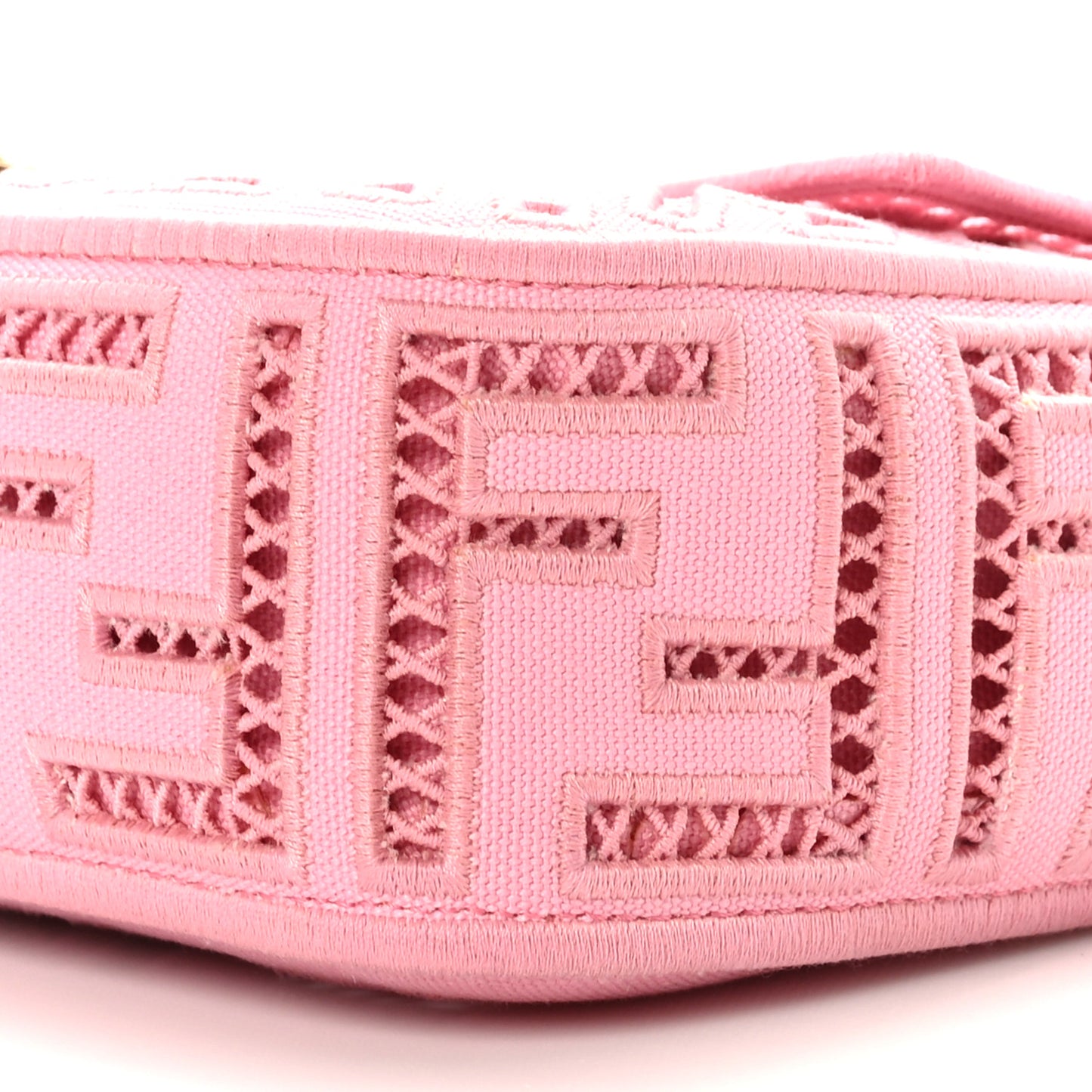 Canvas Cuoio Agata FF Ajour Embroidered Baguette Ciclamino Cuoio