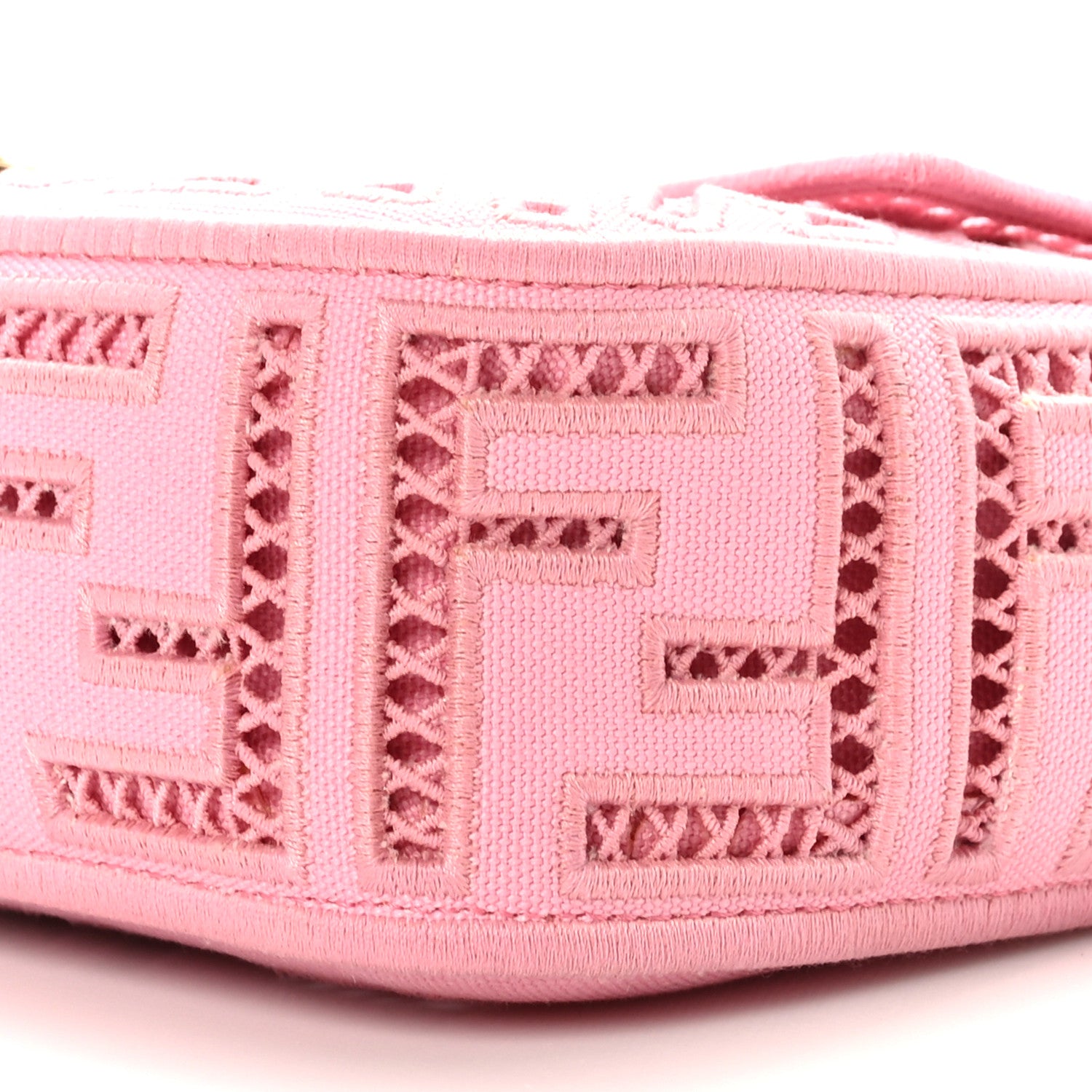 Fendi Canvas Cuoio Agata FF Ajour Embroidered Baguette Ciclamino Cuoio 9 of 10