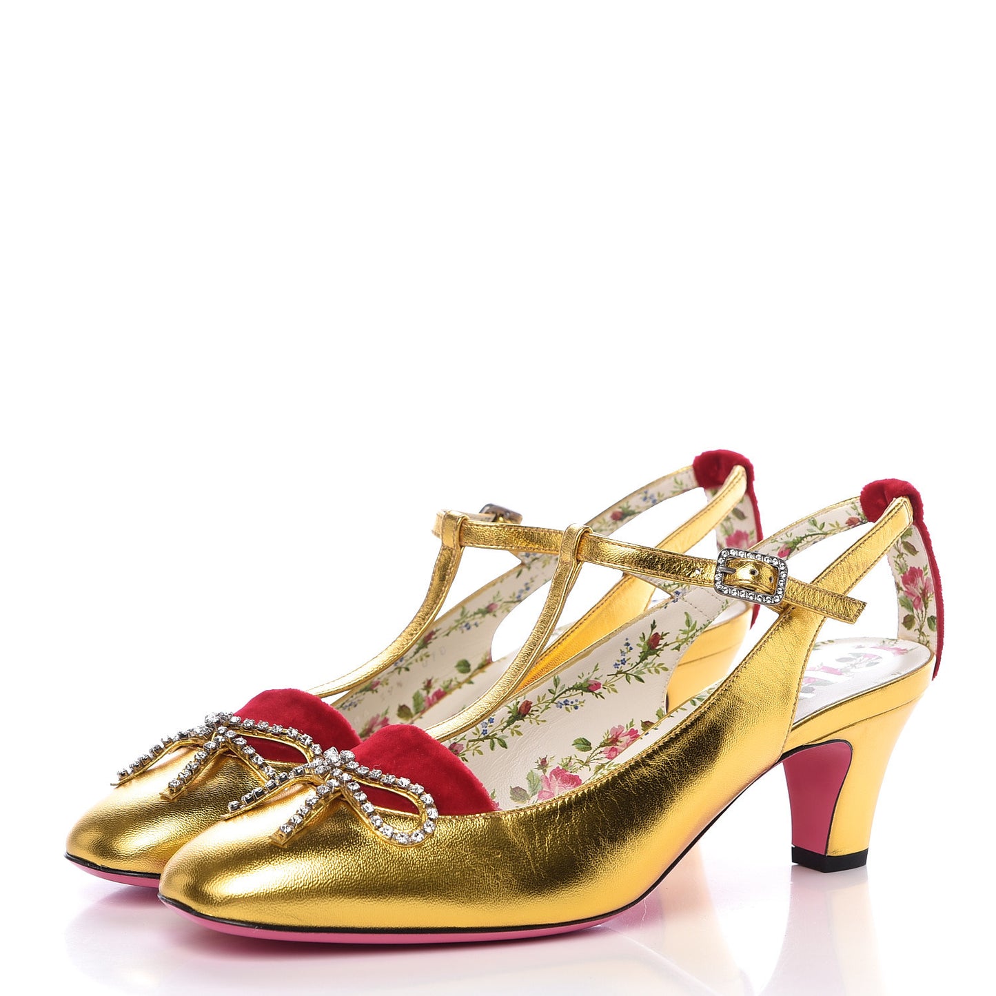 Metallic Nappa Velvet Crystal Bow Anita Pumps 39.5 Gold