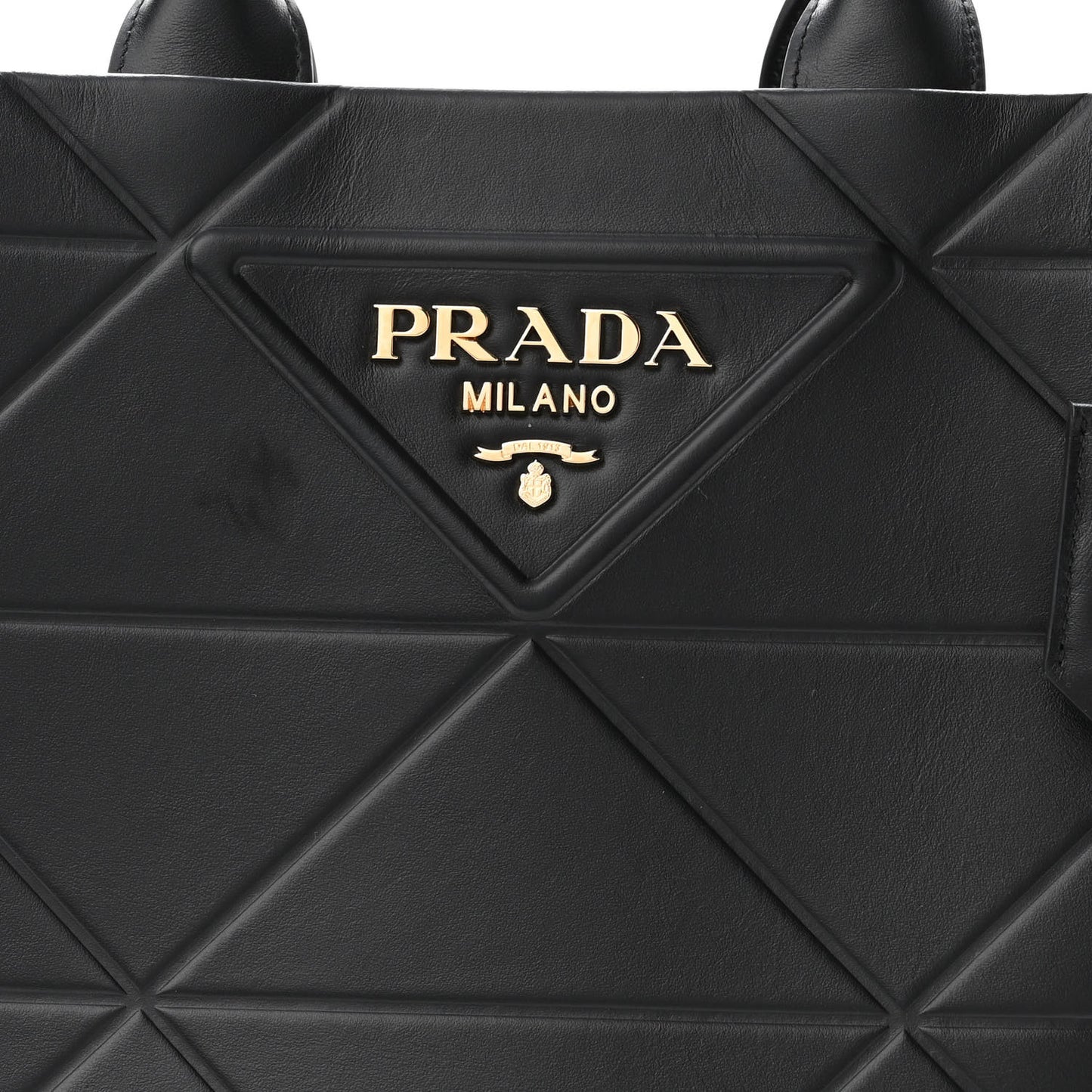 Soft Calfskin Triangolo Symbole Embossed Medium Tote Black