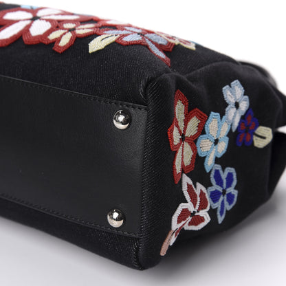 Fendi Denim Vitello Dolce QuTweet Beaded Medium Peekaboo Iconic Satchel Dark Blue Multicolor Black 9 of 14