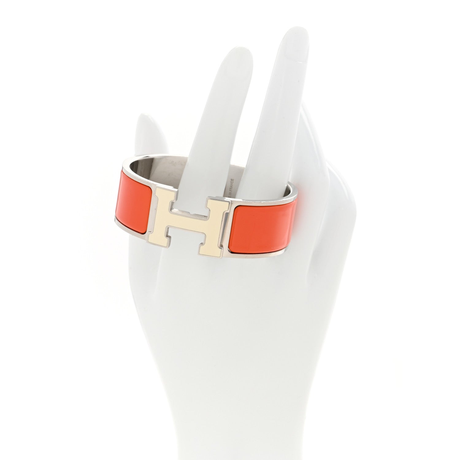 Hermes Enamel Wide Clic Clac H Bracelet GM Orange White 2 of 4