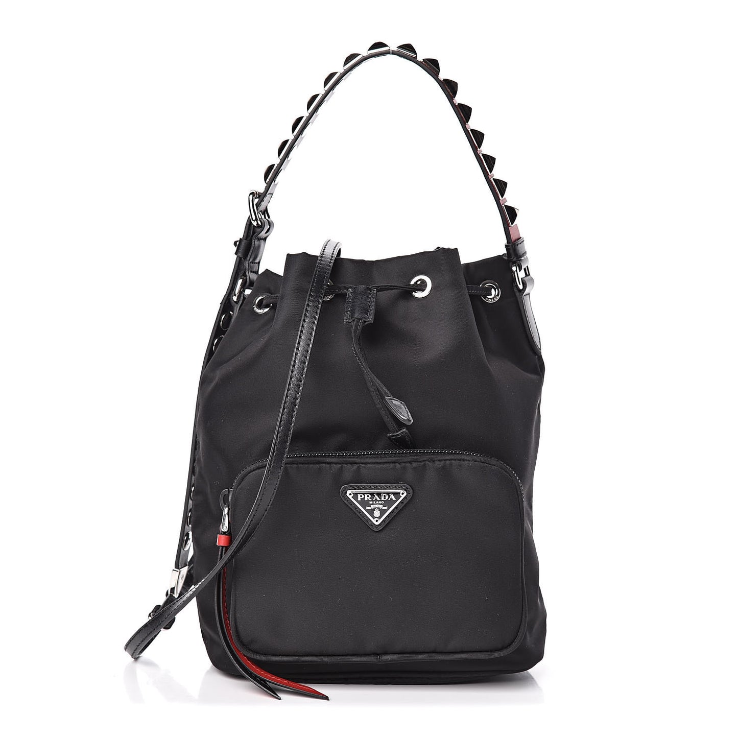 Tessuto Nylon Studded New Vela Mini Bucket Crossbody Bag Black Fuoco