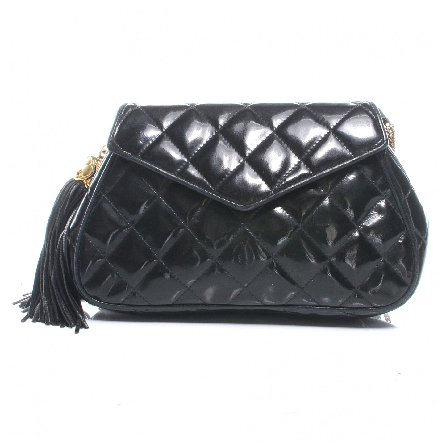 Patent Quilted Tassel Evening Bag Black