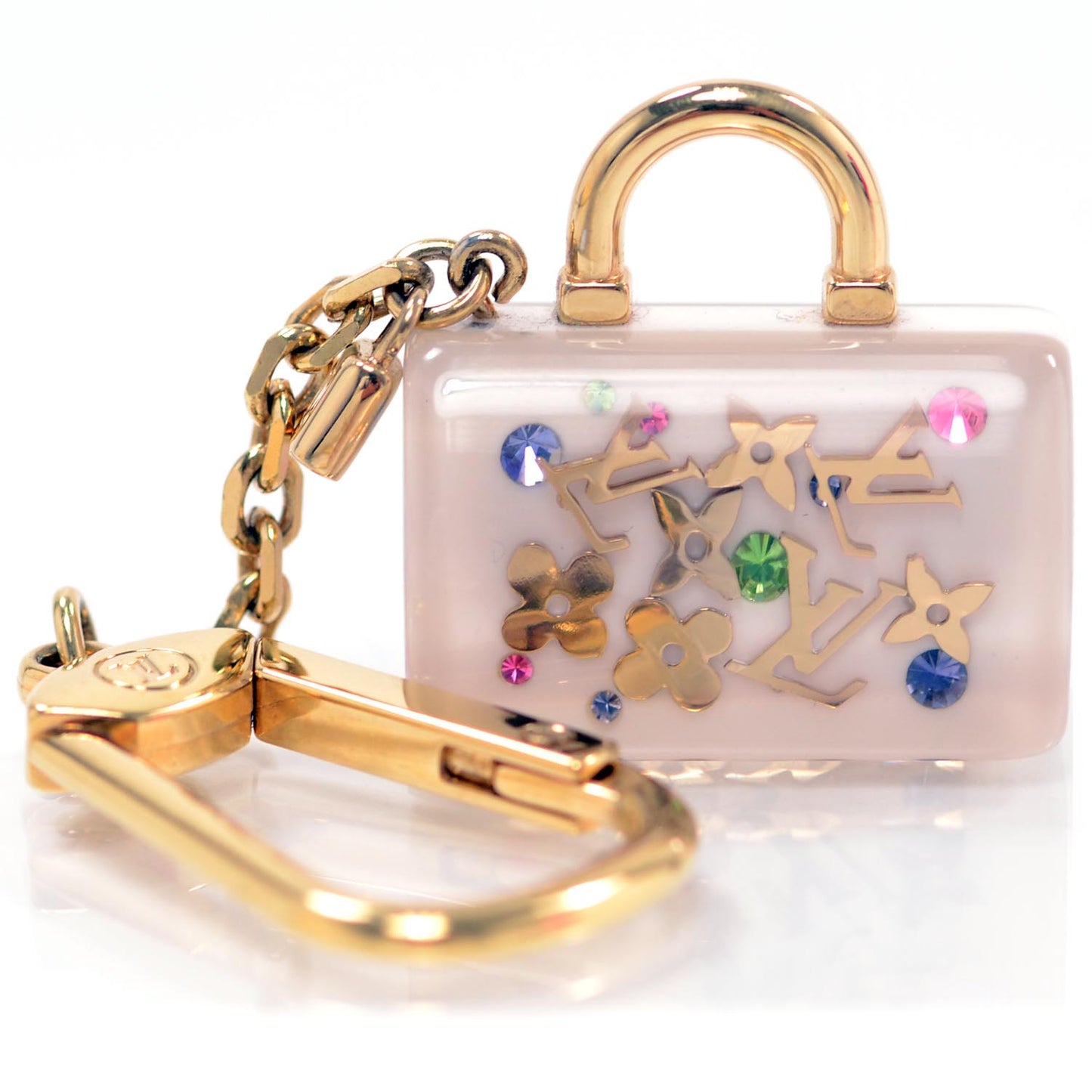 Resin Inclusion Speedy Bag Charm Key Chain Beige