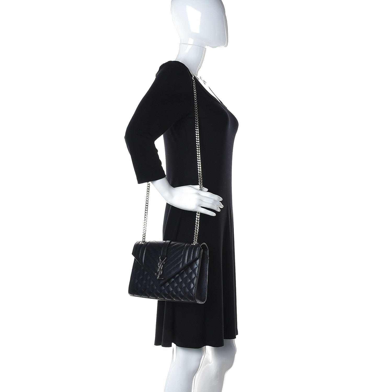 Saint Laurent Grain De Poudre Textured Mixed Matelasse Triquilt Medium Monogram Satchel Black 2 of 9