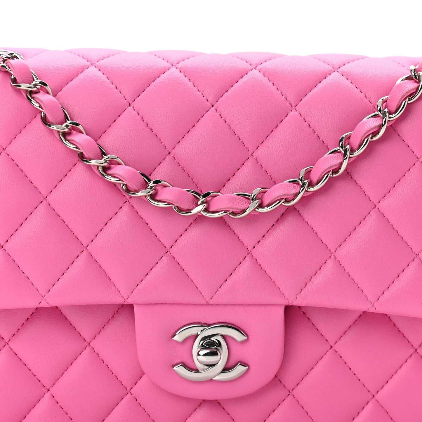 Lambskin Quilted Medium Double Flap Neon Pink