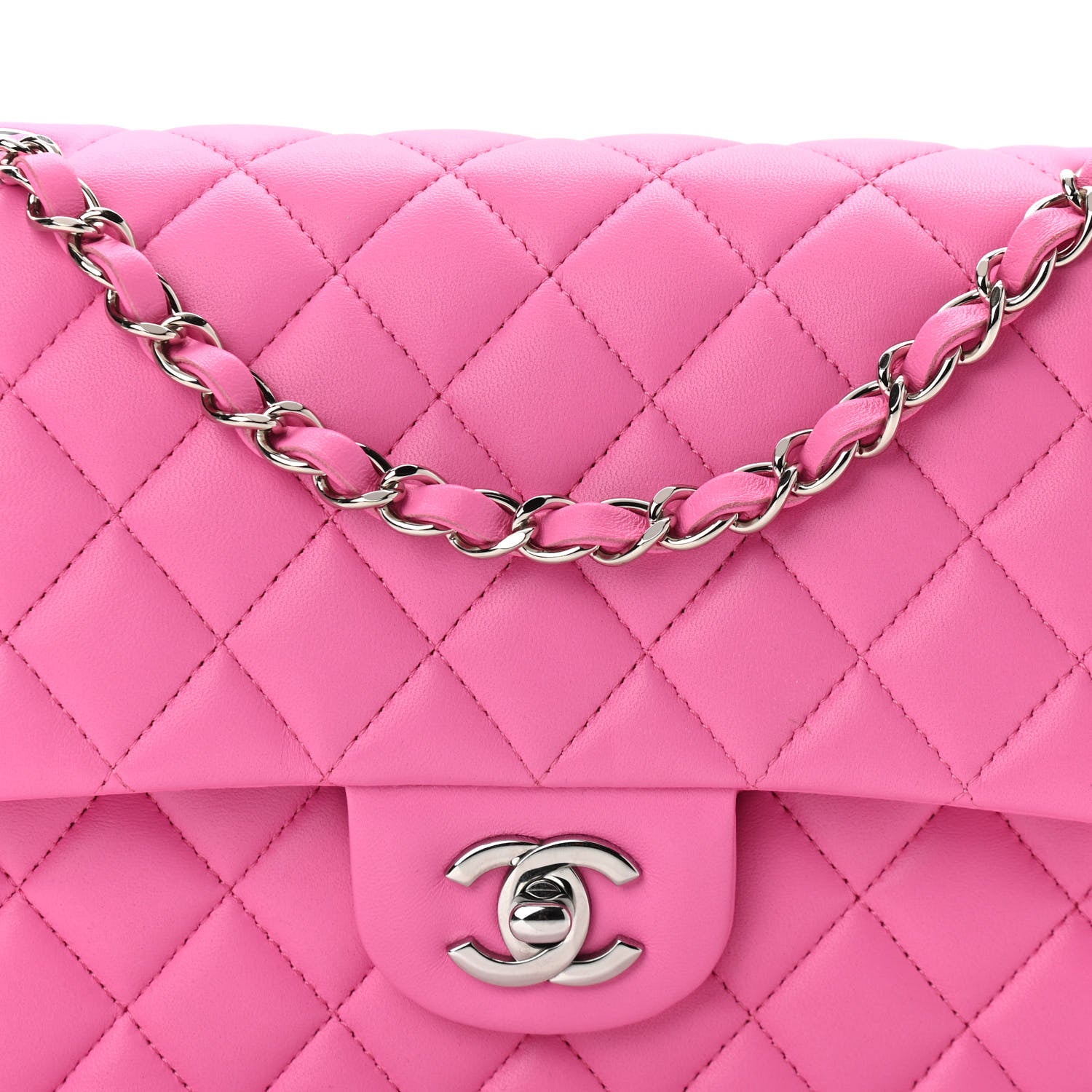 Chanel Lambskin Quilted Medium Double Flap Neon Pink 8 of 10