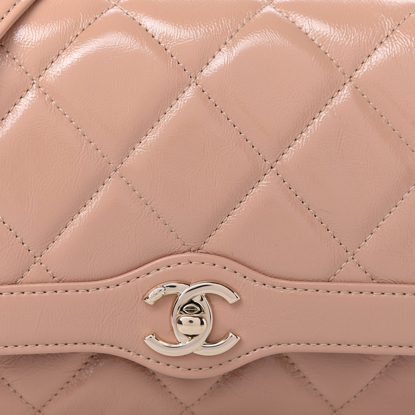 Shiny Aged Calfskin Quilted Mini Hold The Line Flap Beige
