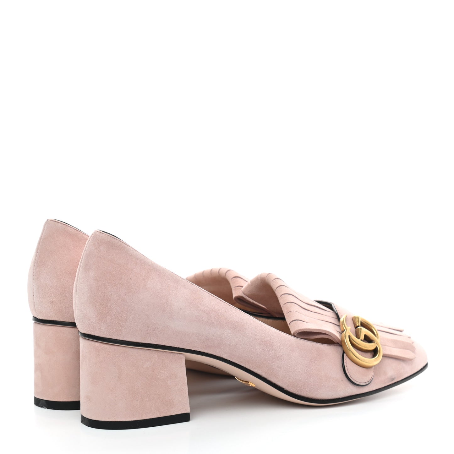 Kid Scamosciato GG Marmont Fringe 50mm Loafer Pumps 39 Crystal Pink