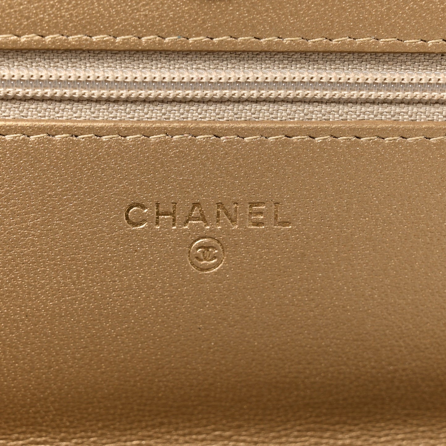 Metallic Goatskin Quilted Chanel 19 Wallet On Chain WOC Gold