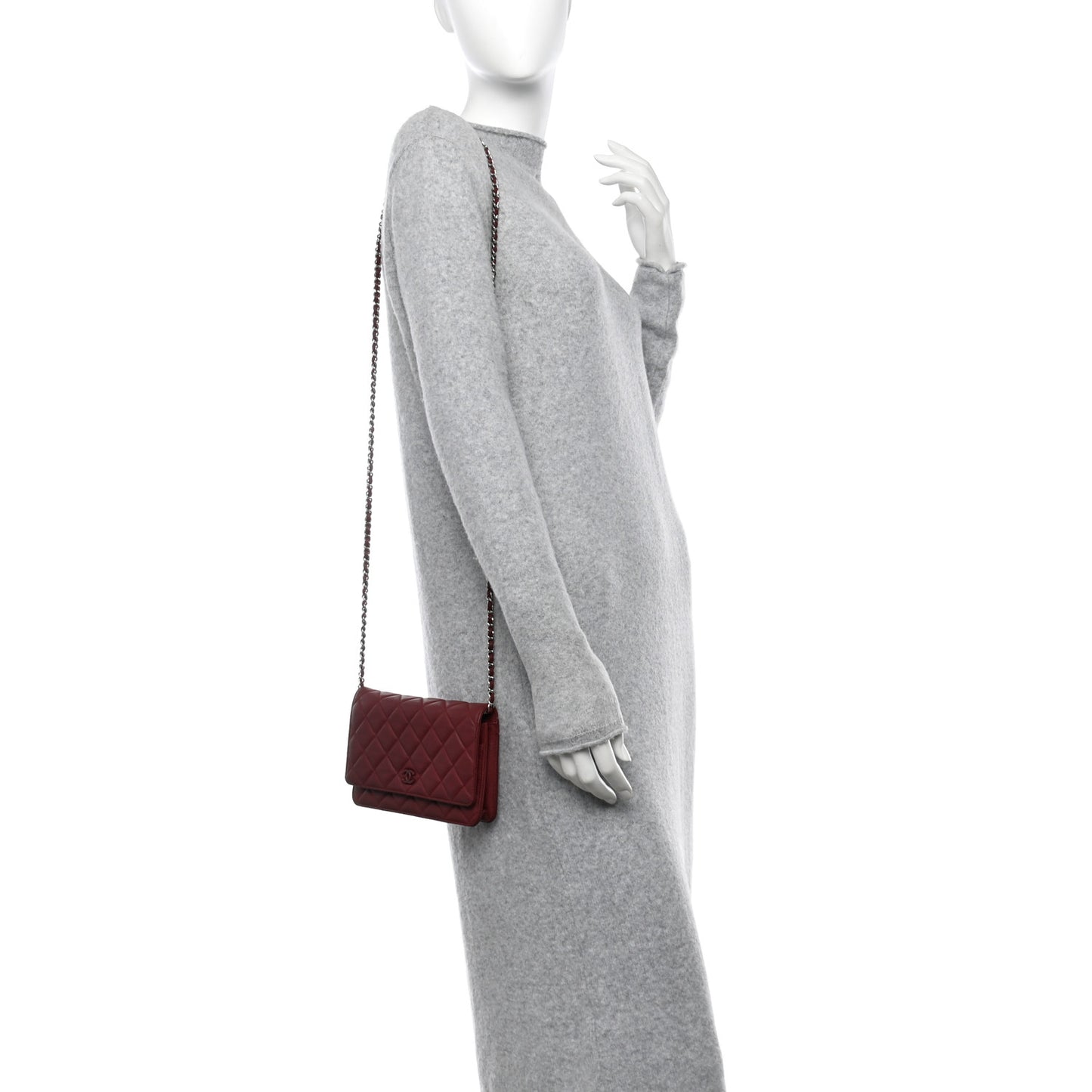 Aged Calfskin Quilted Wallet On Chain WOC Burgundy