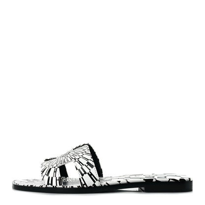 Hermes Calfskin Printed Op'H Oran Sandals 37 Black White 1 of 9