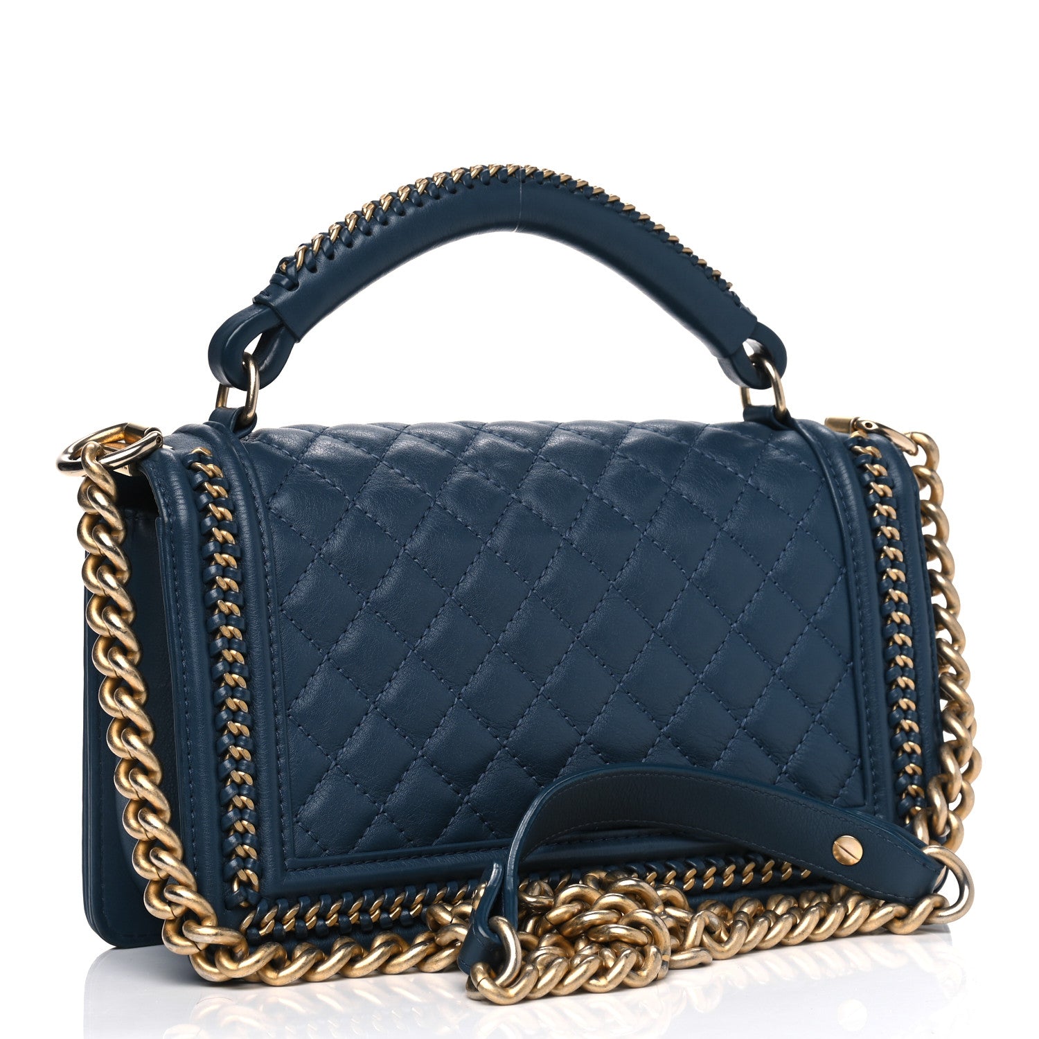 Chanel Calfskin Quilted Medium Top Handle Boy Flap Blue 2 of 13