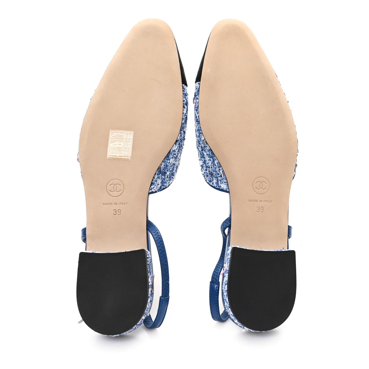 Tweed Grosgrain Cap Toe Slingback Flats 39 Blue White Black